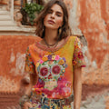 Comstylish Women's Classic Mexican Sugar Skeleton Catrina Day Of The Dead Inspired Painting Embroidered Casual Linen T-shirt