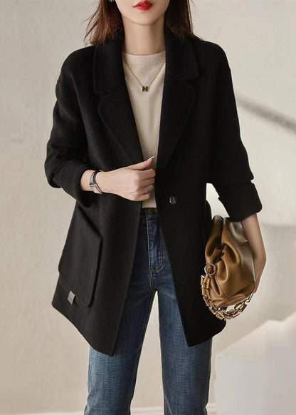 New Army Green Button Pockets Patchwork Woolen Coat Winter