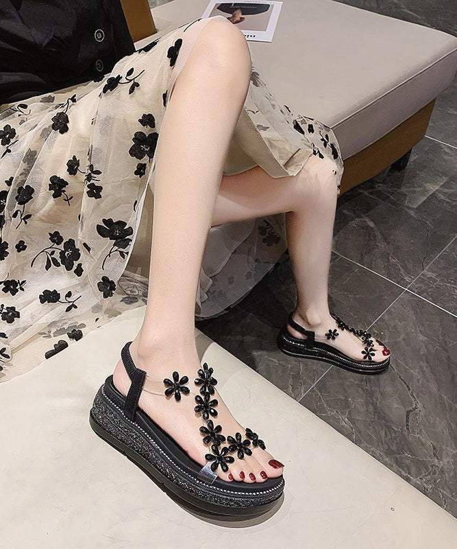 Zircon Splicing Platform Flat Sandals Black