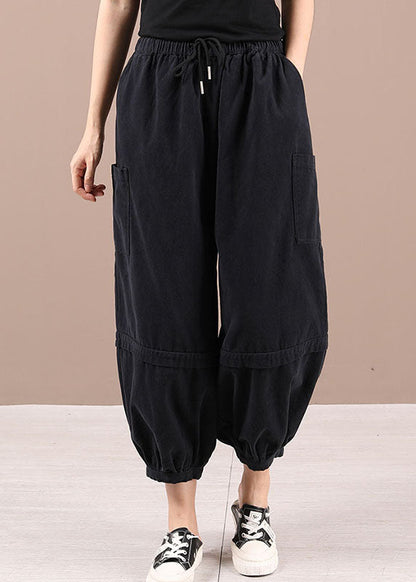 Black Pockets Lantern Fall Pants Trousers