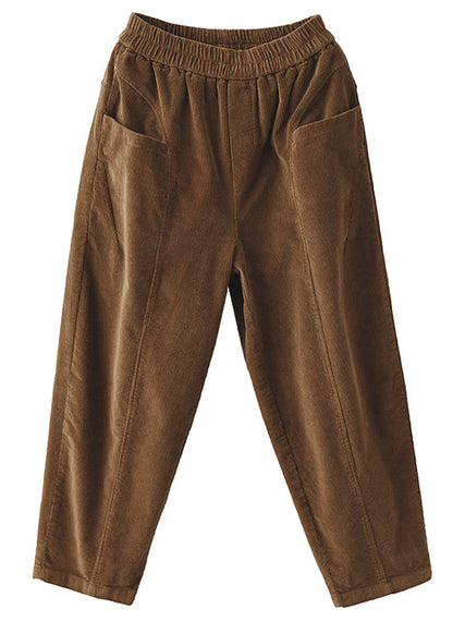 Green Pockets Patchwork Corduroy Pants Fall