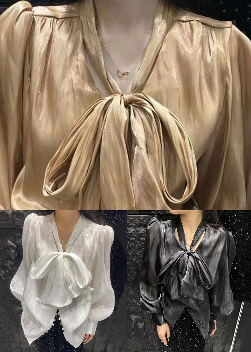 Khaki Button Silk Shirts Long Sleeve