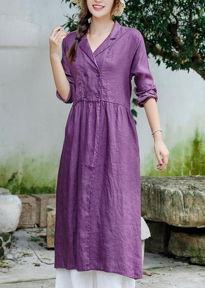 Purple Tunic Notched Tie Waist Spring Dress