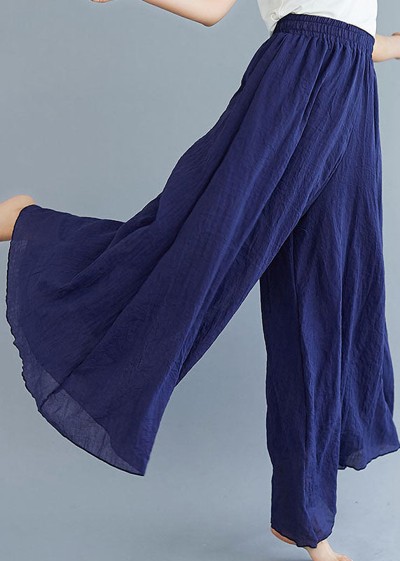 Loose Navy High Waist Color Linen Wide Leg Pants Summer