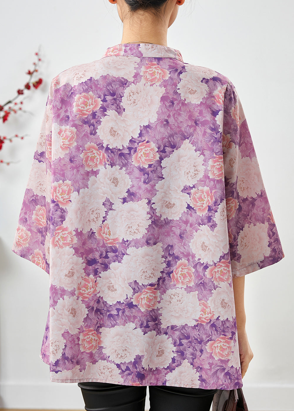 Purple Print Chinese Button Cotton Top Summer