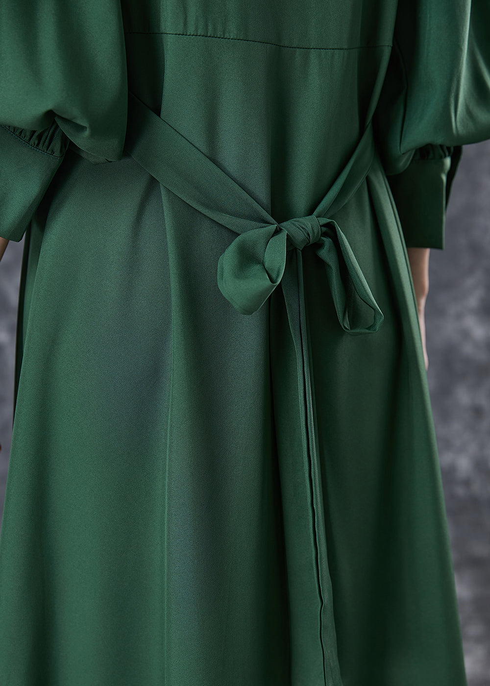 Green Cinched Patchwork Lace Up Cotton Dresses Spring