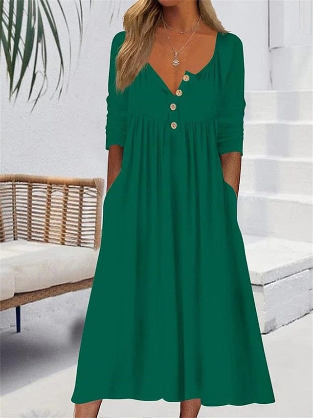 KS | Midi dress with V-neck and ruched pocket for women