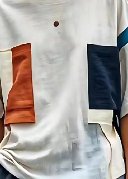 Diy White Oversized Patchwork Applique Linen Tops Summer