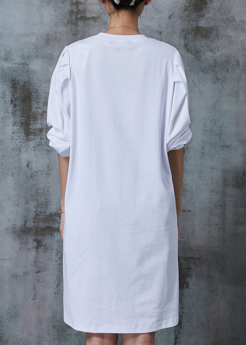White Puff Sleeve Side Open Cotton Dress Spring