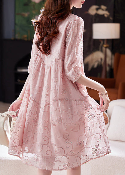Yellow Sequins Embroidered Patchwork Cotton Dress Summer
