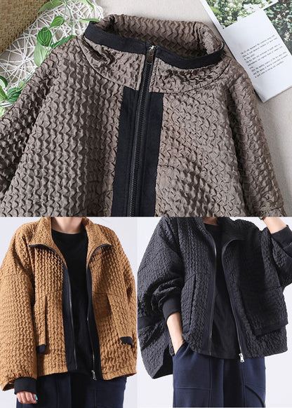 Black Zip Up Pockets Polyester Jackets Spring
