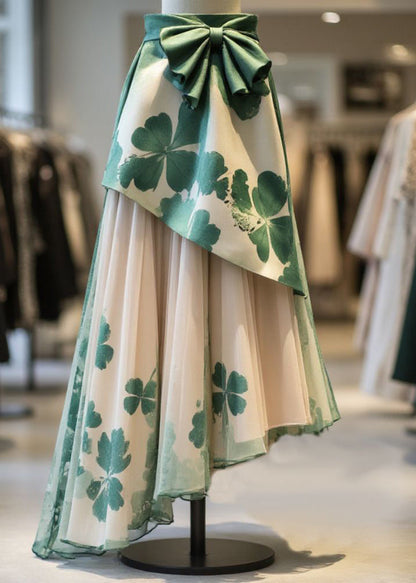 New Green Asymmetrical Bow Chiffon Patchwork Skirts Summer