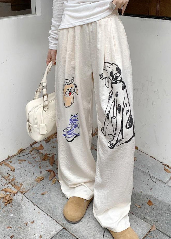 White Pockets Graffiti Print Cotton Pants Fall