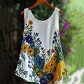 Floral Embroidered Sleeveless Linen Blend Tank Top artswardrobe