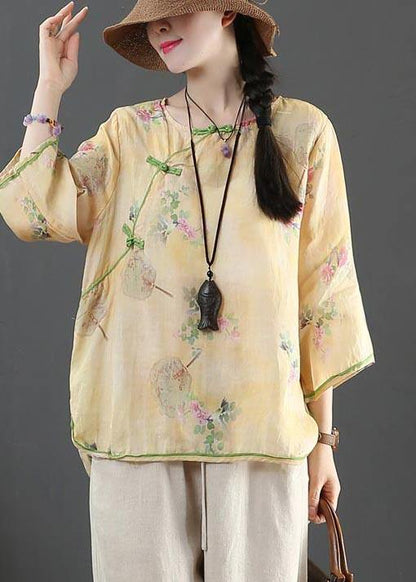 Handmade Yellow Print Linen Summer Shirts