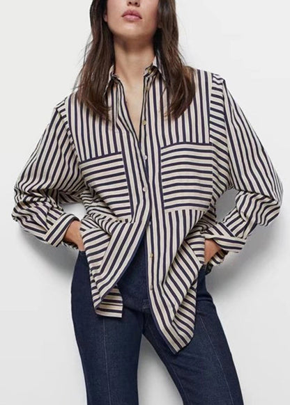 Asymmetrical Striped Patchwork Shirts Spring