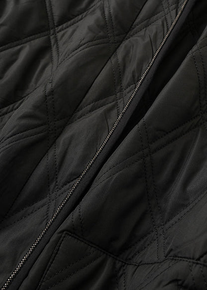 Black Hooded Zippered Pockets Cotton Filled Coats Spring