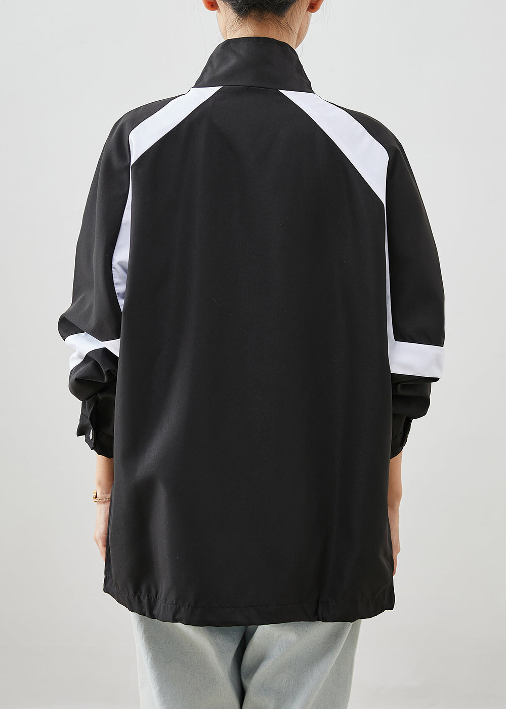 Black Oversized Patchwork Spandex Sweatshirt Jackets Winter