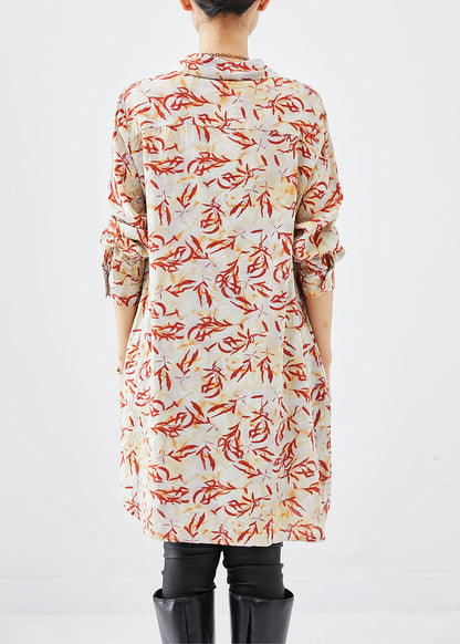Apricot Print Cotton Shirt Dress Fall