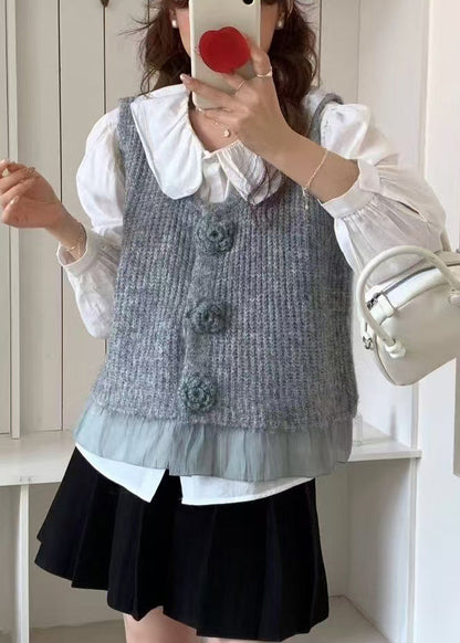 Unique Grey Decorated Patchwork Knit Vests Spring