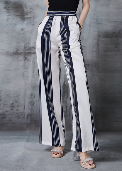 White Striped Chiffon Straight Pants Spring