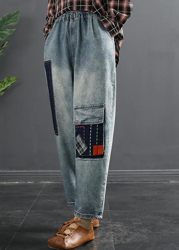 Retro Patch Embroidered Jeans Spring Loose Harem Pants