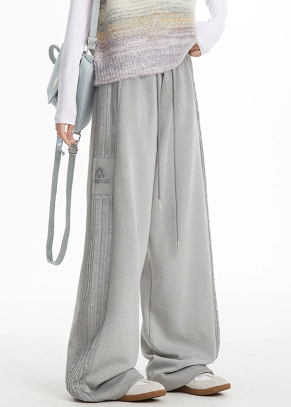 Pink Striped Elastic Waist Wide Leg Pants Spring