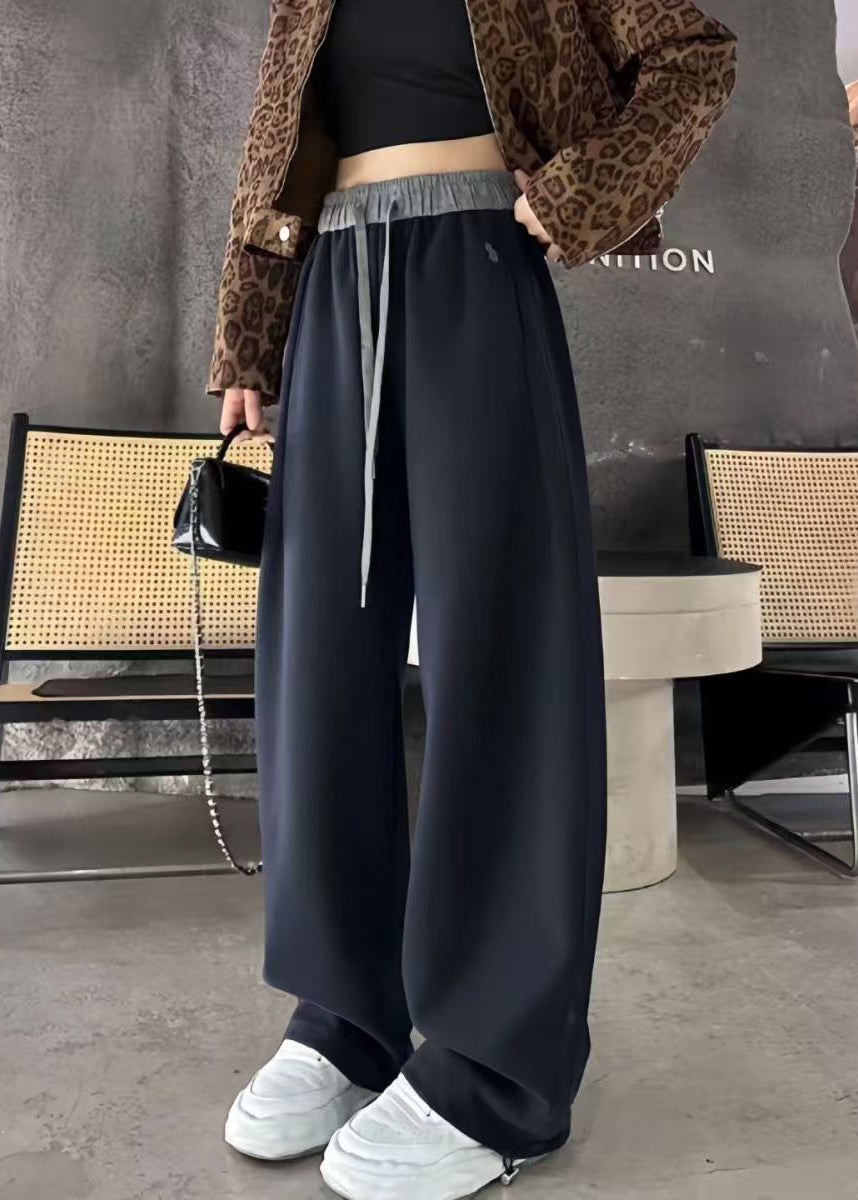 Apricot Elastic Waist Warm Fleece Wide Leg Pants Winter