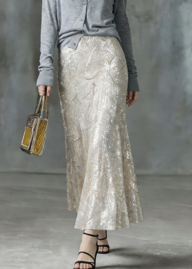 Silver High Waist Sequins a Line Skirt