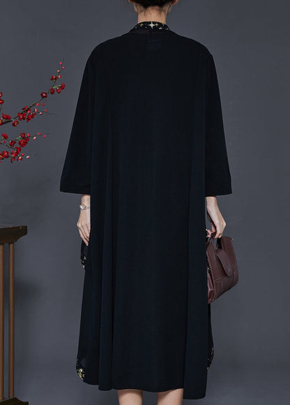 Black Ruffled Patchwork Chiffon Maxi Dresses Spring