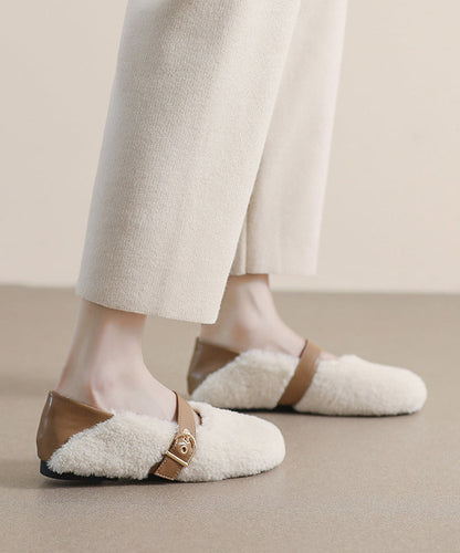 Beige Penny Loafers Faux Fur Stylish