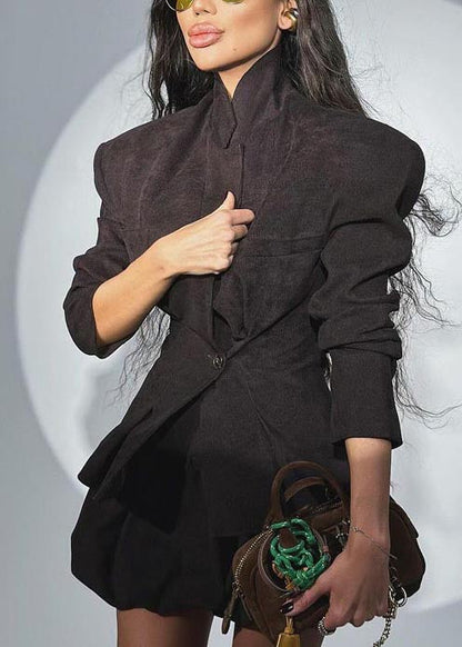 Black Silm Fit Cotton Coats and Skirts Two-piece Set Spring