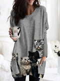 Comstylish Fuzzy Cats Crochet Art Patch Pocket Cozy Knit Cardigan