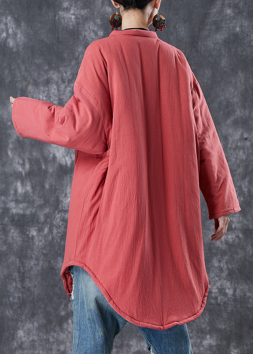 Brick Red Oversized Pockets Fine Cotton Filled Witner Coats