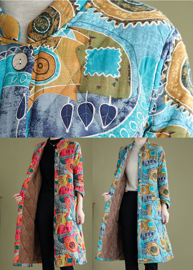 Blue Print Fine Cotton Filled Warm Fleece Witner Coat