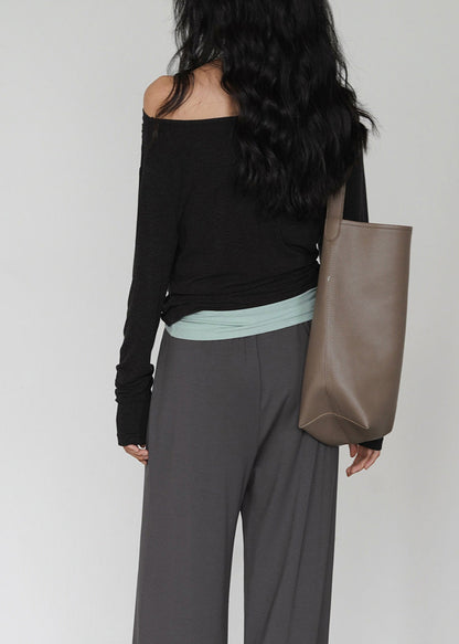 Dark Gray Off Shoulder Topand Light Green Interior Layered Set