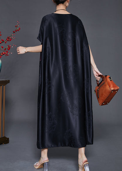 Black Oversized Jacquard Silk Long Dress Summer