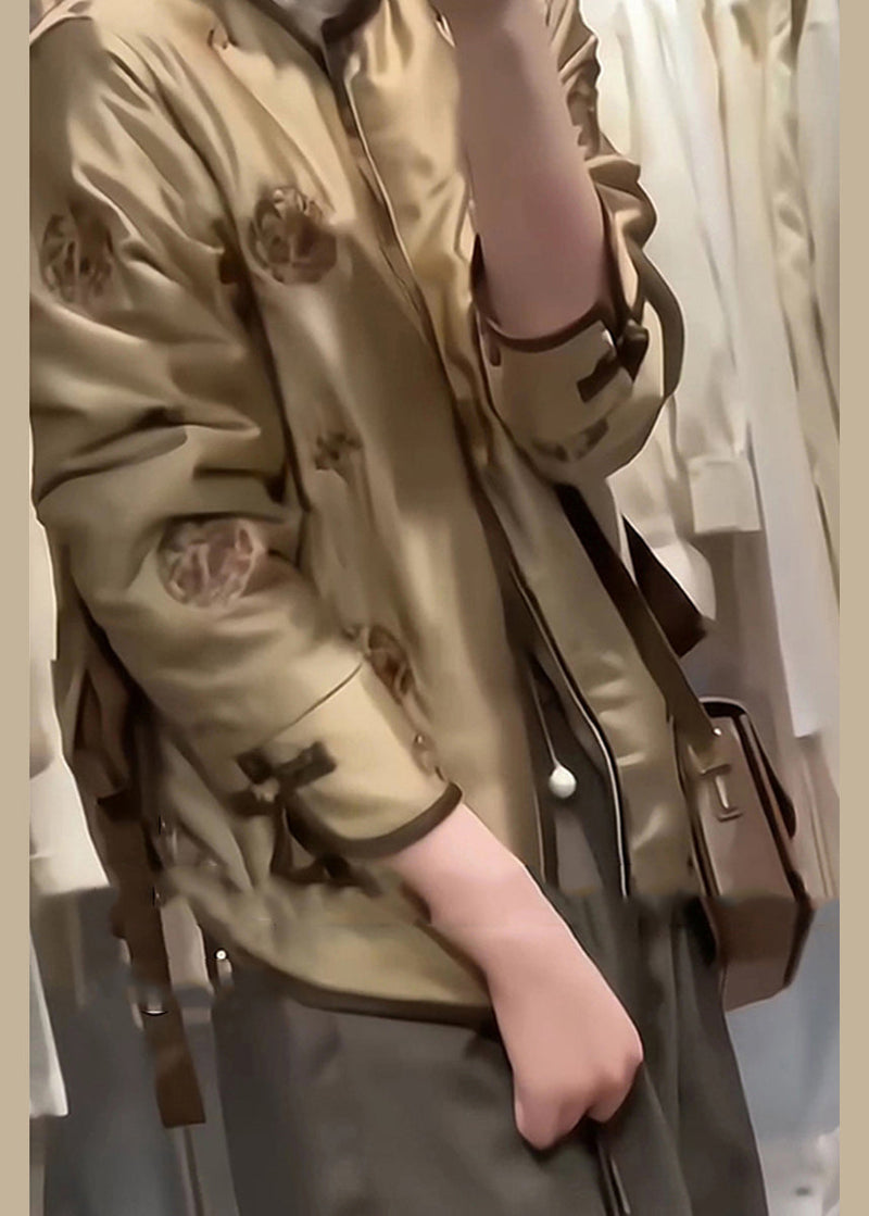 Coffee Embroideried Fine Cotton Filled Winter Coats