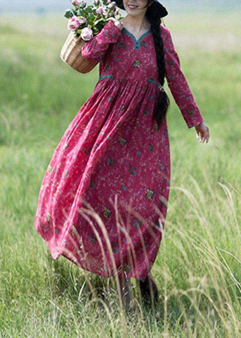Style Patchwork Spring Quilting Dresses Red Print Dress