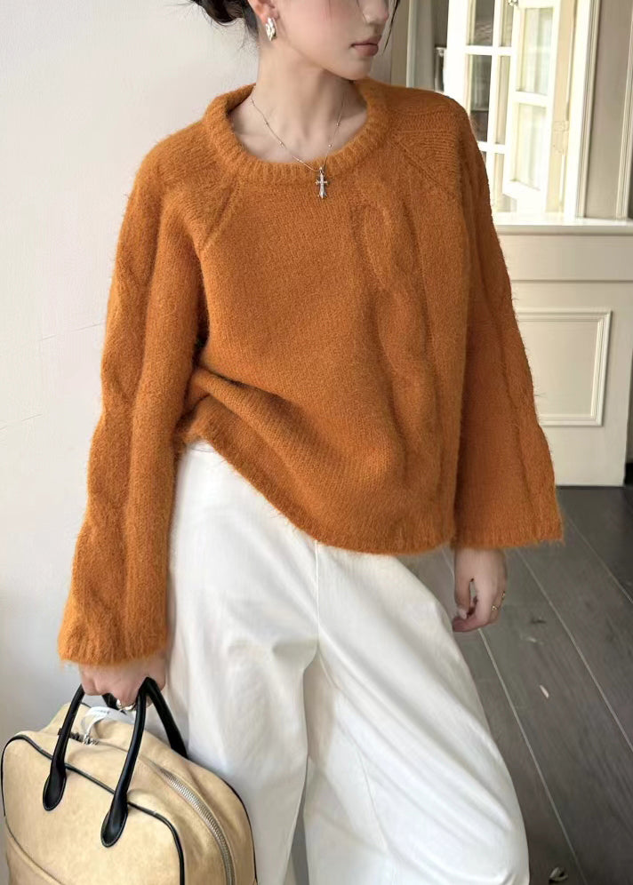Orange O-neck Oversized Thick Knit Sweater Winter