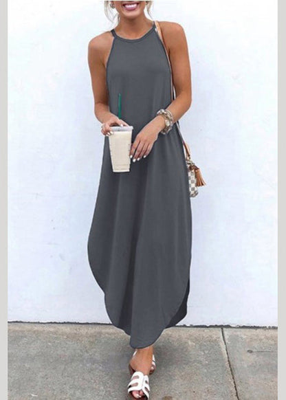 Summer Grey Strap Sleeveless Irregular Party Maxi Dress