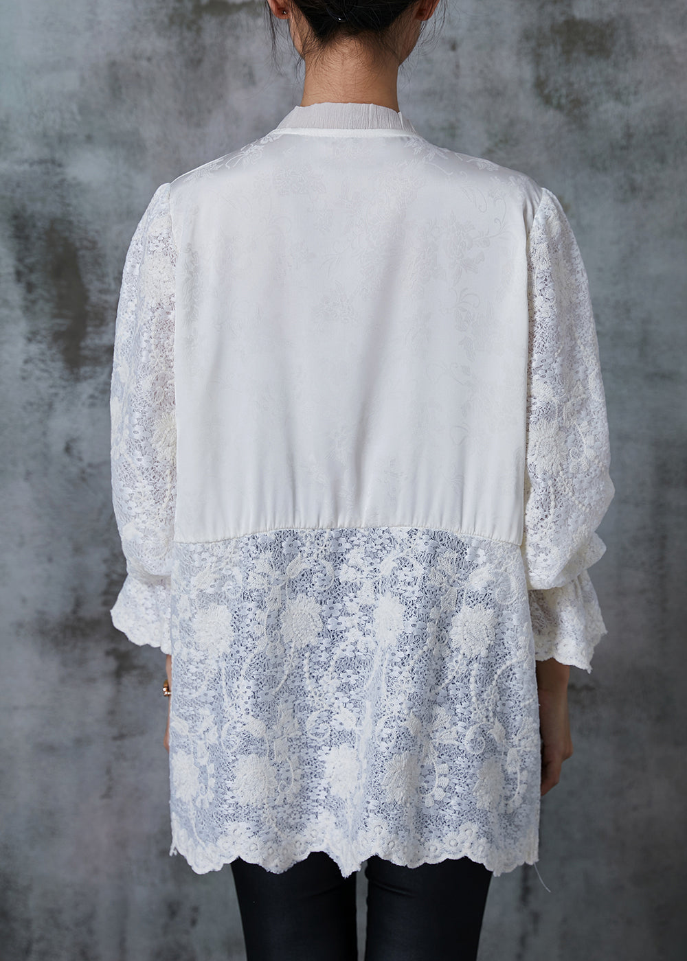 White Chinese Button Patchwork Lace Shirts Summer