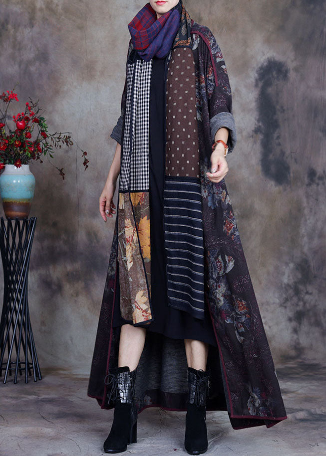 Unique O-neck Print Button Fall Coats