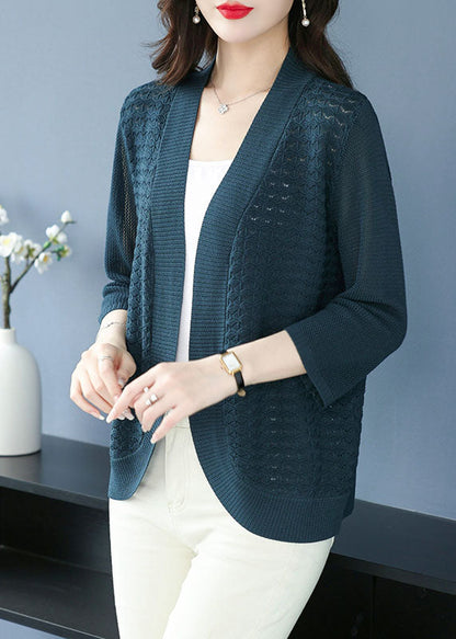 Sea Blue V Neck Patchwork Ice Size Knit Cardigan Bracelet Sleeve