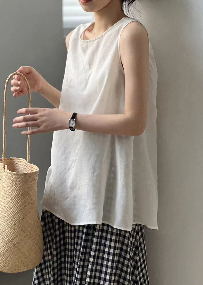 White Cozy Cotton Top O Neck Summer