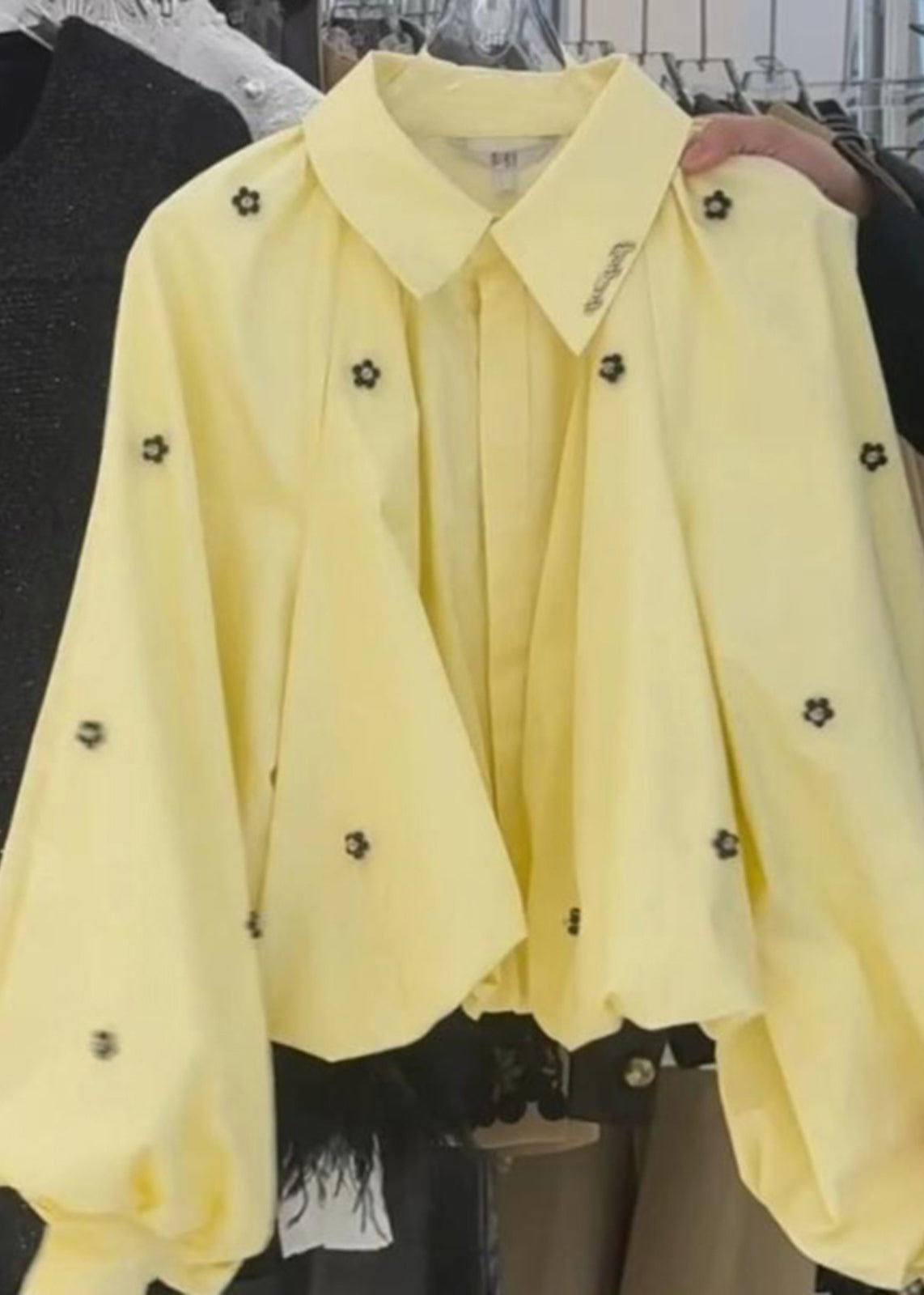 Loose Yellow Peter Pan Collar Cotton Shirt Puff Sleeve