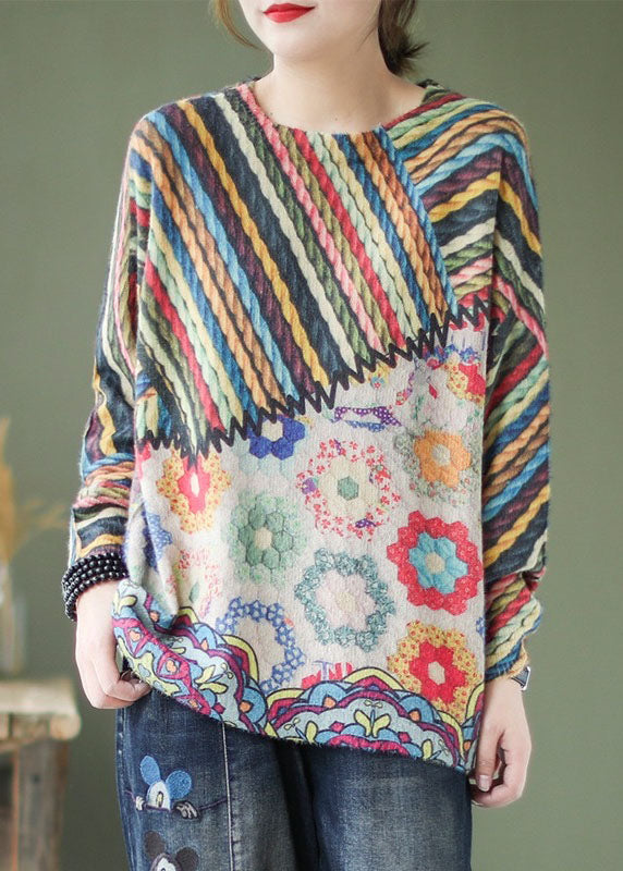 Rainbow O-neck Print Fall Knitted Sweaters