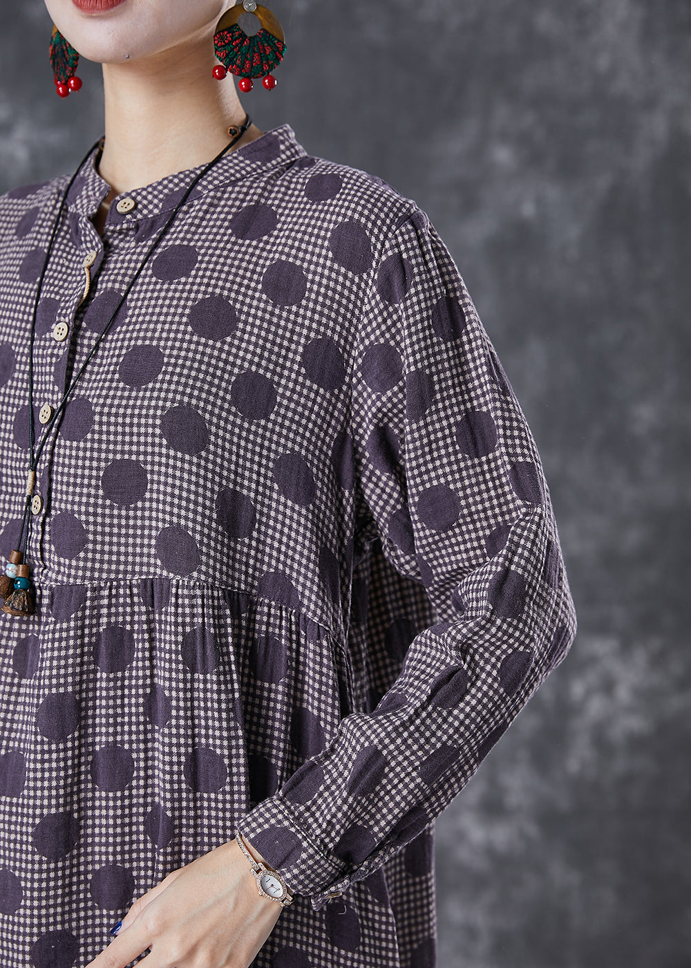 Purple Oversized Print Cotton Vacation Dresses Fall