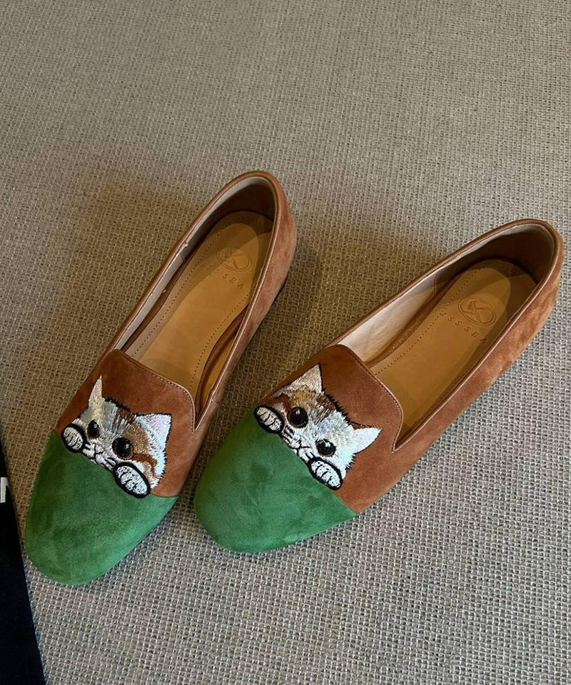 Splicing Penny Loafers Brown Suede Embroidered