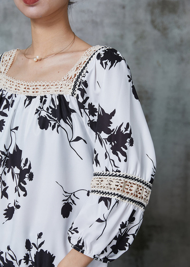 White Print Patchwork Lace Shirts Summer